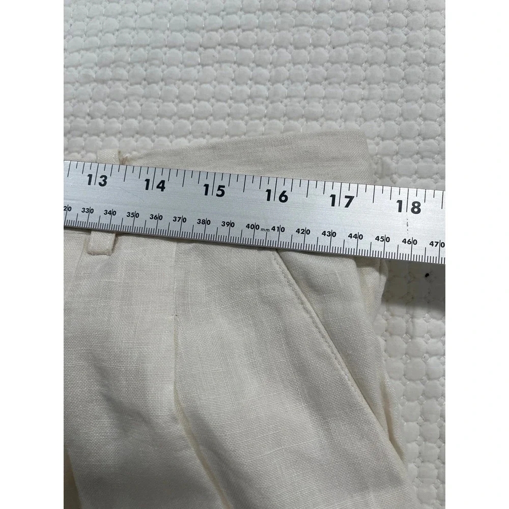 Leurenier Mens 100% Linen Pleated Trousers Off White Cream Wide Leg Pants Sz 36